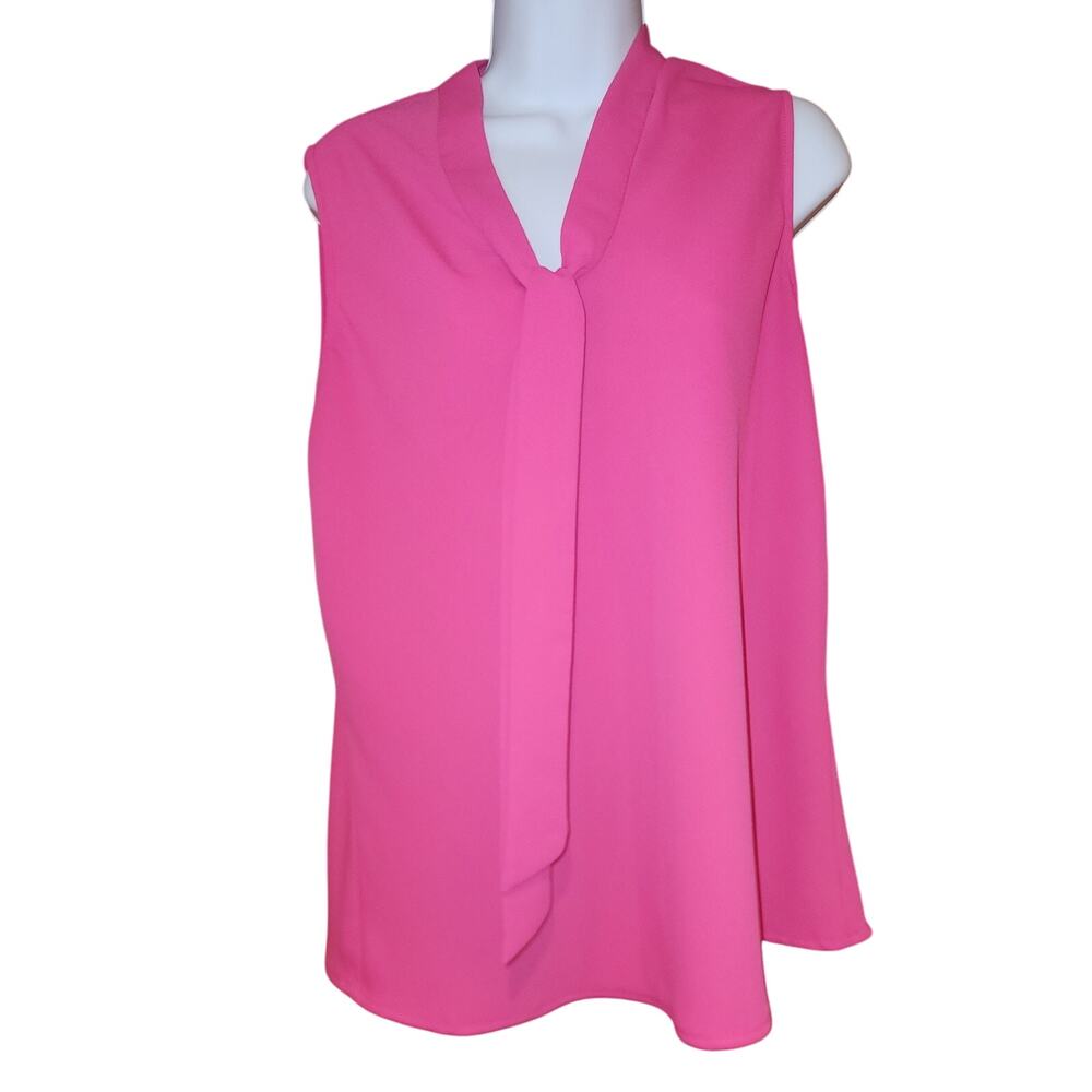 EUC Kasper Hot Pink Sleeveless‎ V-neck Top Blouse PXL
